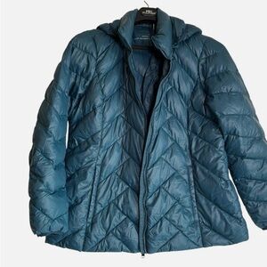 Lightweight Packable Down Puffer Jacket XL Teal Blue Quilted Coat